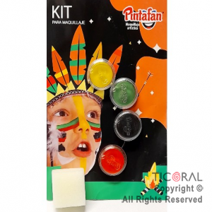 KIT MAQUILLAJE ARTISTICO INDIO AMARILLO VERDE ROJO NEGRO (4 - 8 GR) + ESPONJA